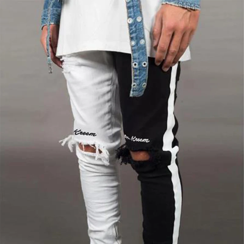 2021 Men\'s Fashion Rig Jeans Pants Bike Skinny Straight Wear Jeans Pants New Fashion Personality hole  Skinny Jeans Men\'s Wear