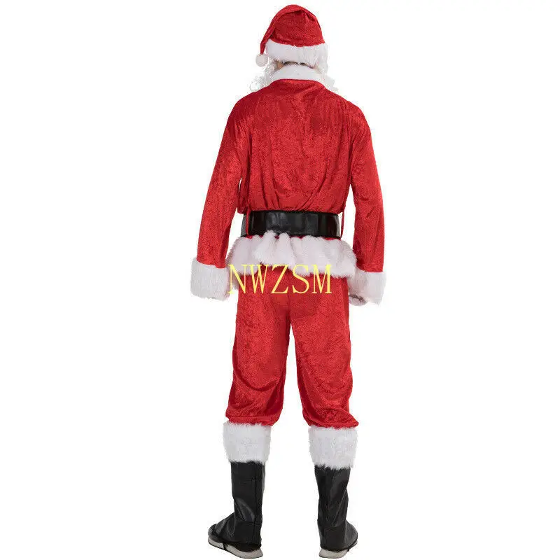 Natal papai noel traje cosplay papai noel roupas fantasia vestido no natal dos homens 5 pçs/lote traje terno para adultos quente