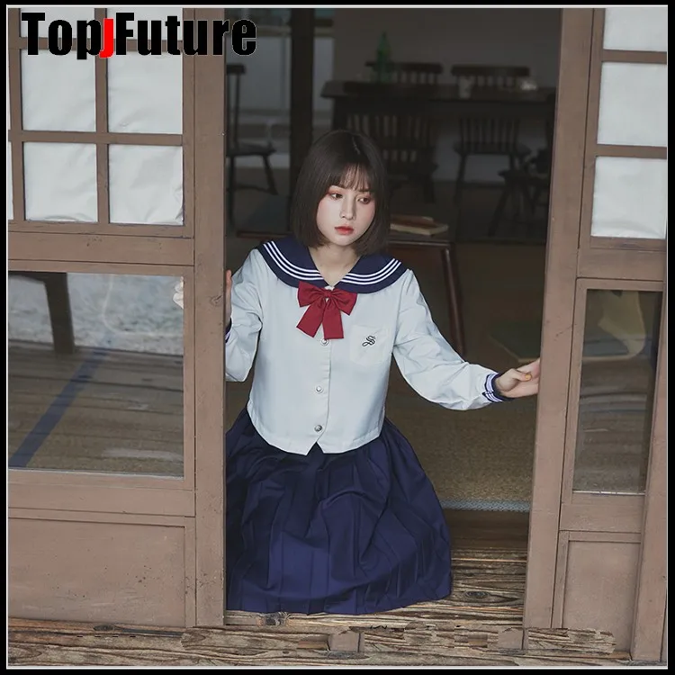 Sapporo white three school uniform Japanese department JK uniform basic sailor's uniform student's middle suit top shirt