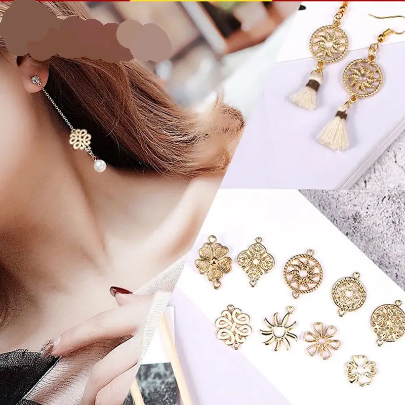 10 sztuk/partia kwiaty ze stopu cynku geometria Charms kolczyki złącza dla DIY kolczyki tworzenia biżuterii znalezienie akcesoria