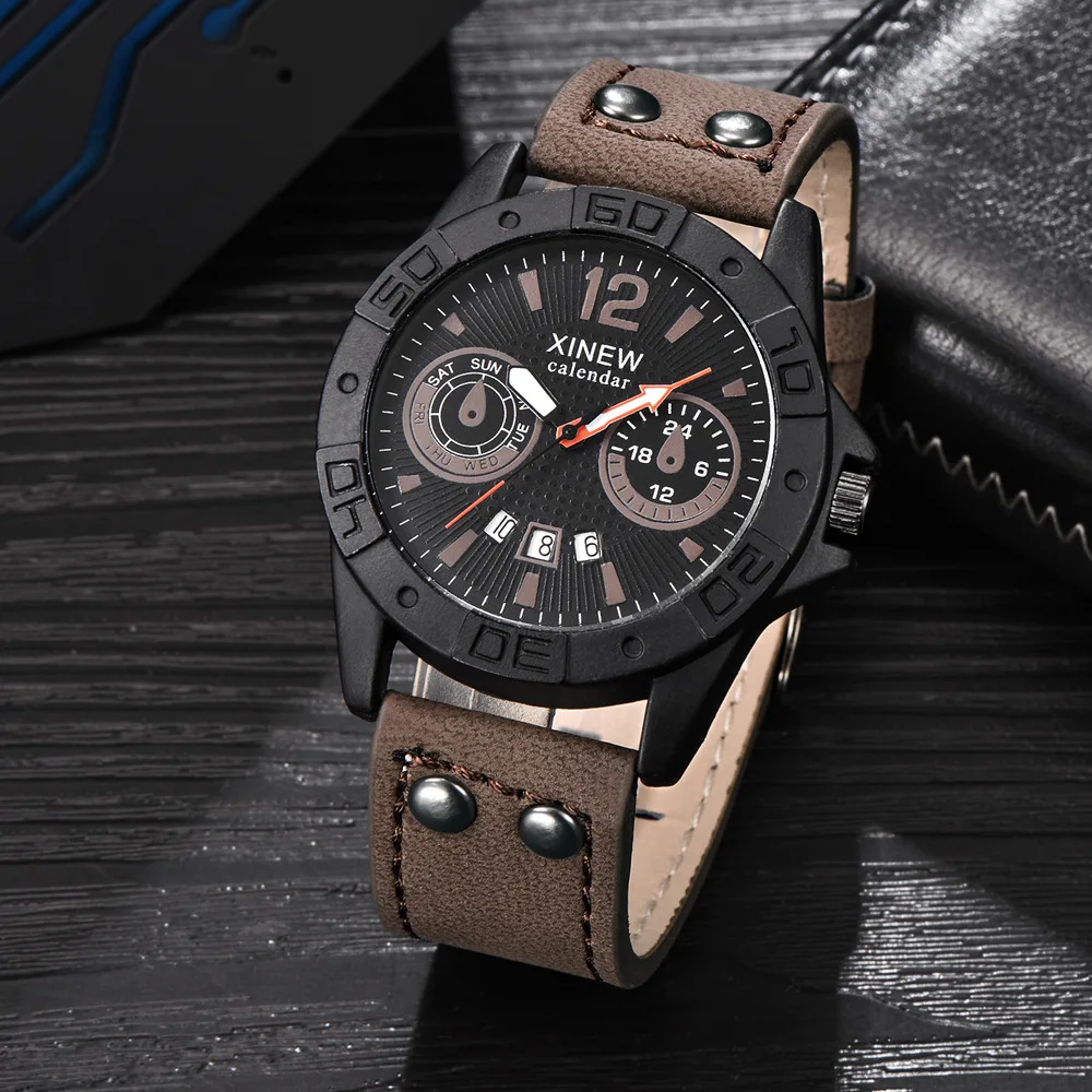 UTHAI CE87 Mens Watches Fashion Leather Date Sports Military Gift Quartz Watch