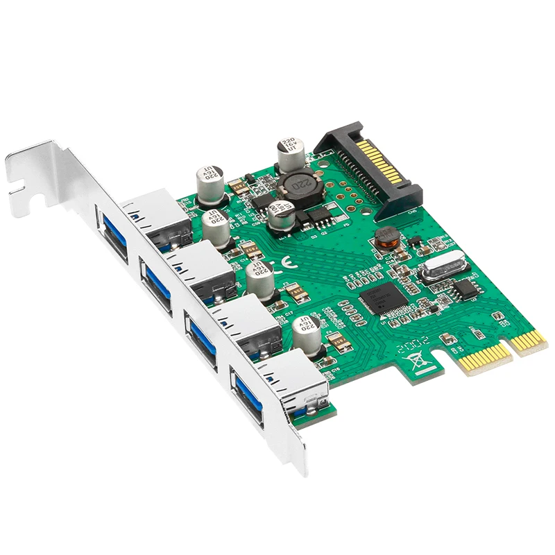 HAGOOGI PCI-E to USB 3.0 Expansion Card SATA 15Pin 4 Port USB 3.0 Hub Nec720201 Chipset Desktop PCIE Expansion Card