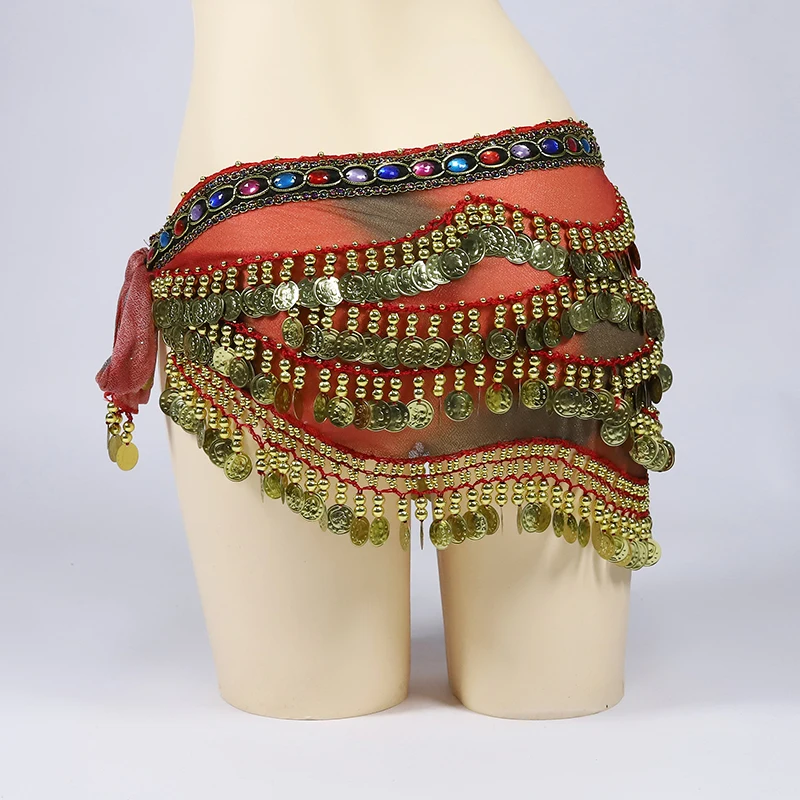 Arabic Belly Dance Coin Belt With Colorful Rhinestones Bellydance Hip Scarf Costume Accessories