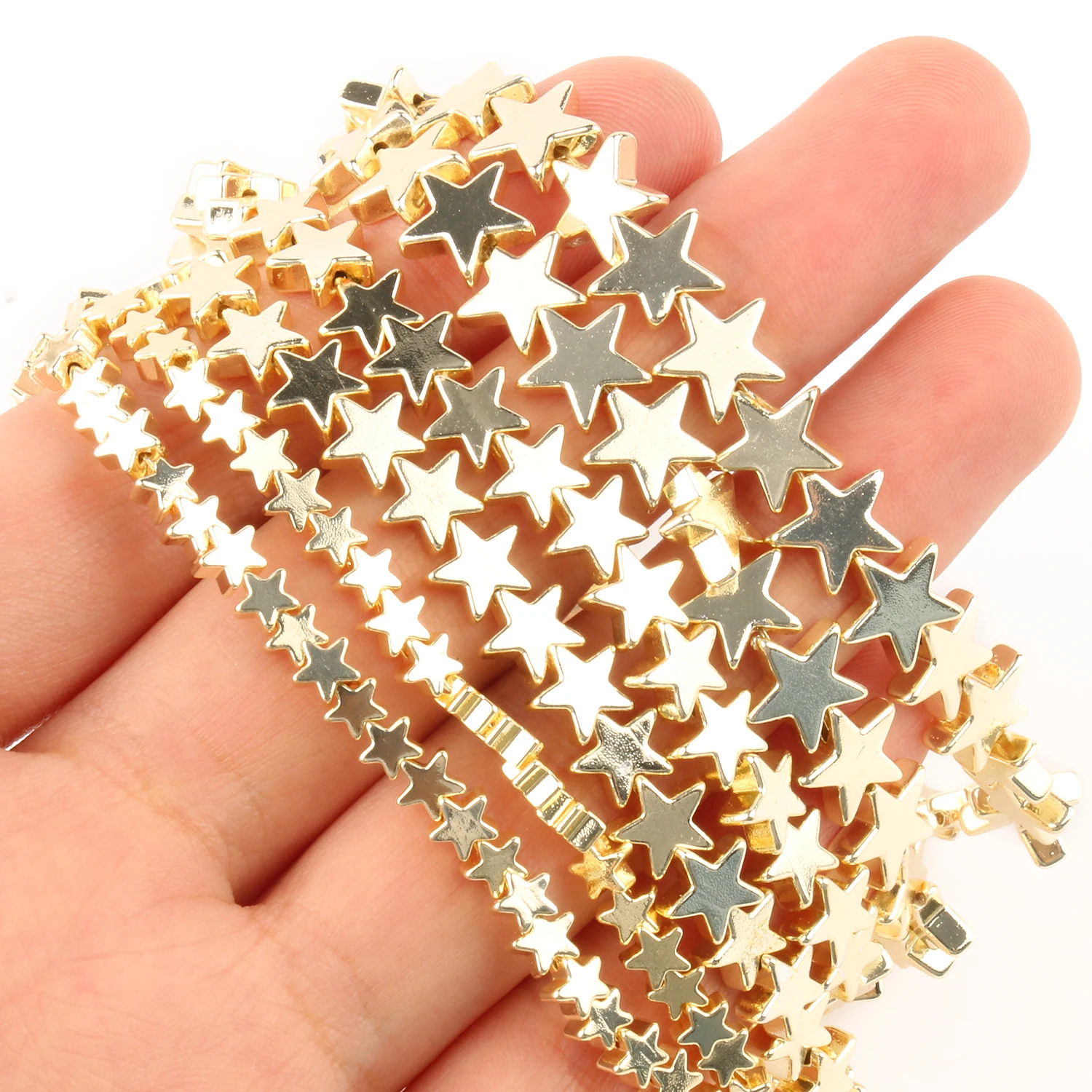 Natural Light Gold Plated Hematite Stone Beads Faceted Star Heart Round Loose Beads For Jewelry Making DIY Bracelet Accessories