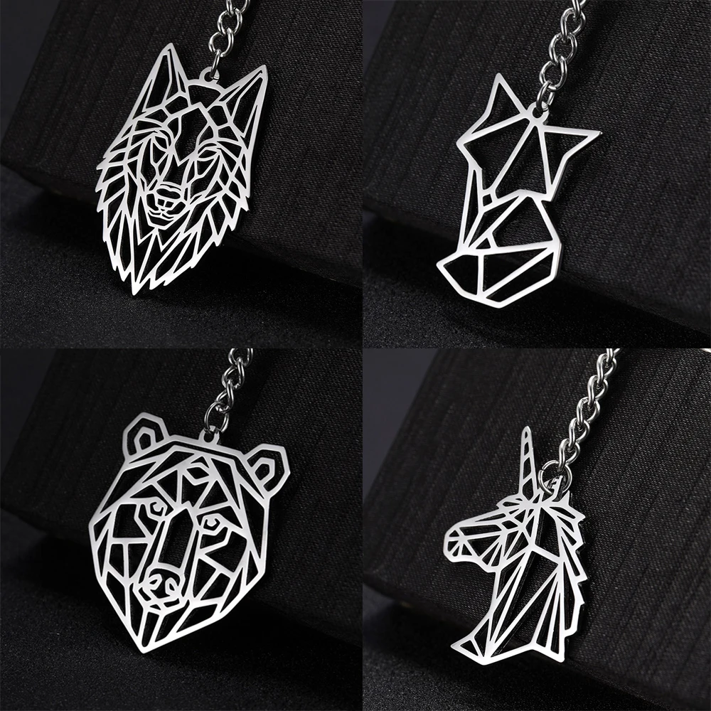 COOLTIME Wolf Keychain Fox Tiger Bear Animal Pendant Unicorn Rabbit Stainless Steel Keyring Men Car Key Chain Jewelry Gift ﻿2024