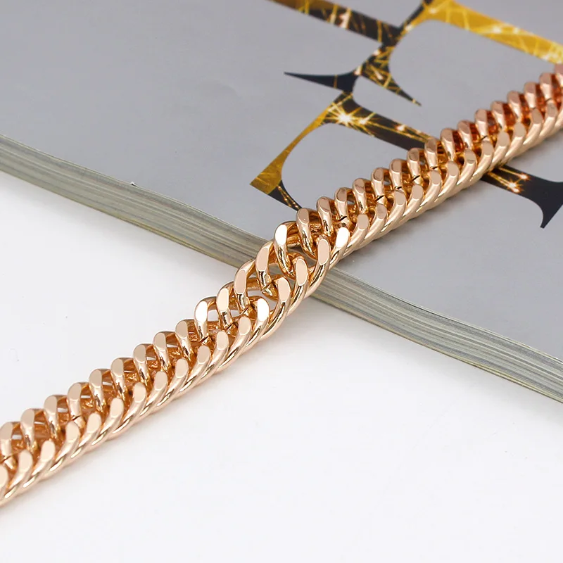 Anietna 585 Rose Gold 11mm 60cm Wide Gold Cuban Chain Classic Choker High Quality Necklace for Women/Men Wholesale collar image 4