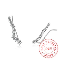 100% Real 925 Sterling Silver Cubic Zirconia Star Ear Climber Earrings for Women Cute Ear Crawler Earrings