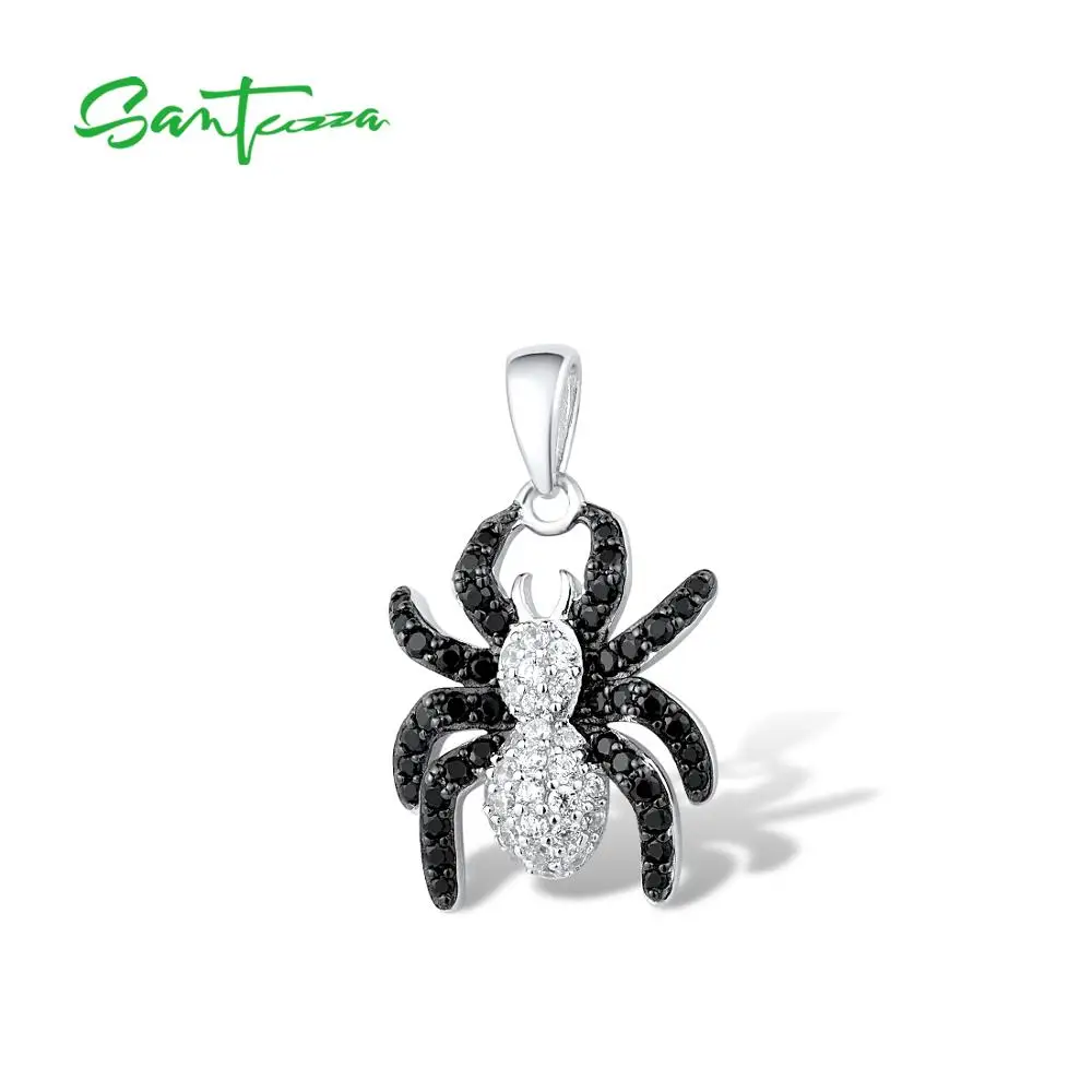 SANTUZZA Silver Pendant For Women Pure 925 Sterling Silver Black Spinel White CZ Spider Party Chic Fashion Fine Jewelry