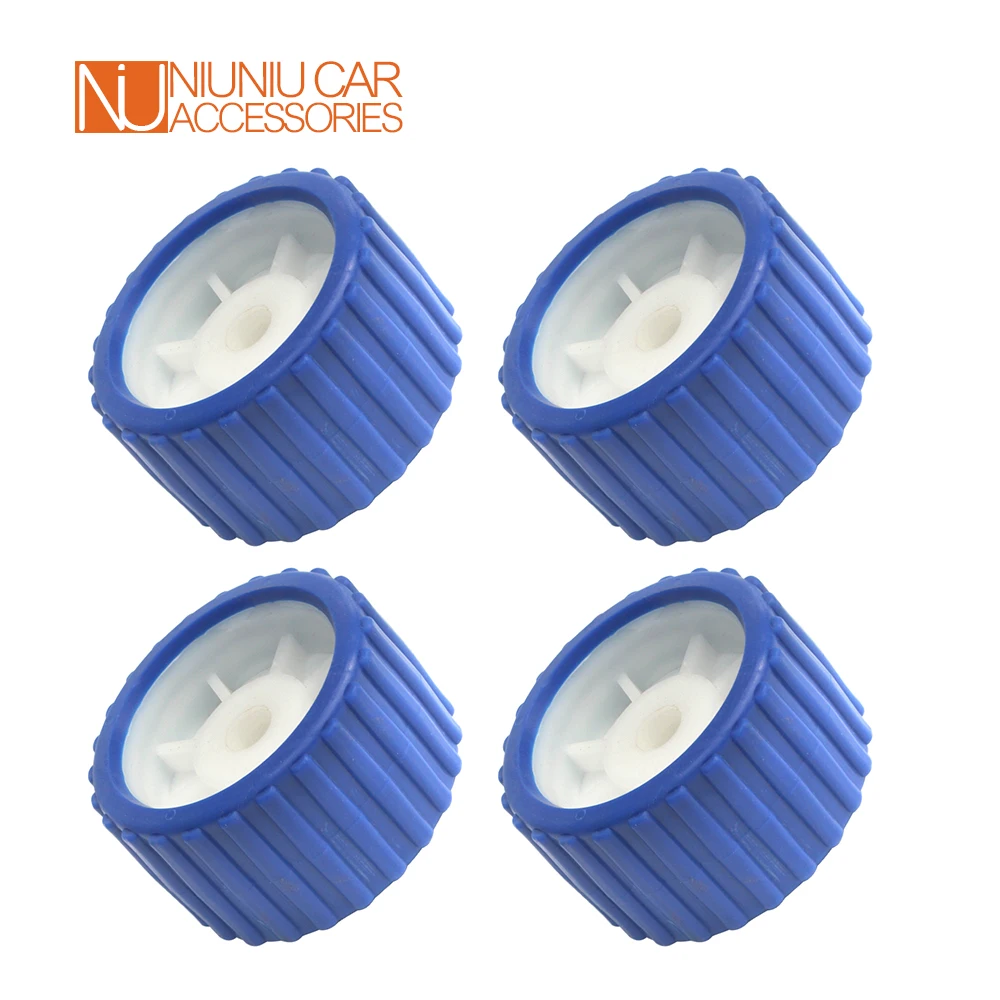 4PCS EVA+PP Boat Trailer 5 Inch Blue Marine Ribbed Wobble Roller 8MM Bore Soft Wobble Roller Shaft Parts Accessories