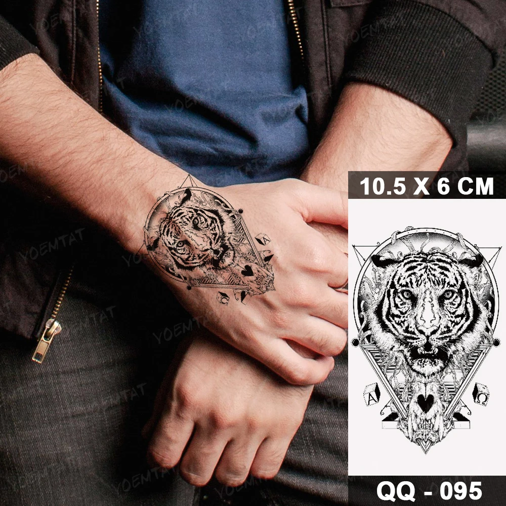 Waterproof Temporary Tattoo Sticker Clock Compass Ship Anchor Tiger Wolf Cool Flash Tatto Man Arm Body Art Fake Tatoo Woman Kids