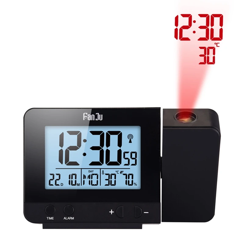 FJ3531 Projection Alarm Clock Digital Date Snooze Function LED Projector Desk Table Thermometer Hygrometer Clock Time Backlight