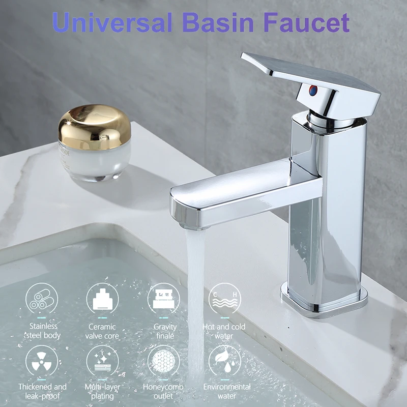 

Sink Faucet Single Handle Stainless Steel Lavatory Basin Tap Mixer Suitable for Kitchen Deck Mounted Mixer Bathroom Accessories