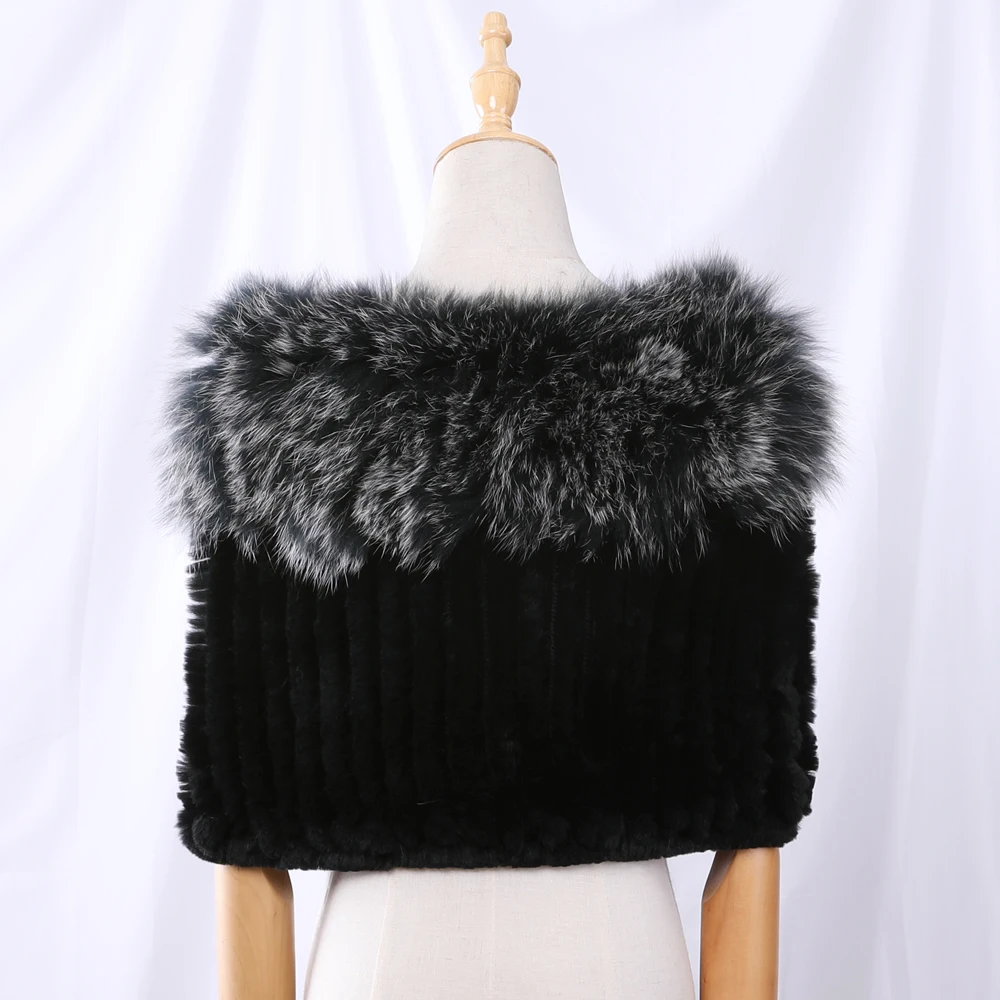 Real Rex Rabbit Fur Knitted Women Winter Pullover Shoulder Cape Lady Fox Fur Amice Fashion Cappa Tippet Thurg Stole Neck Warmer