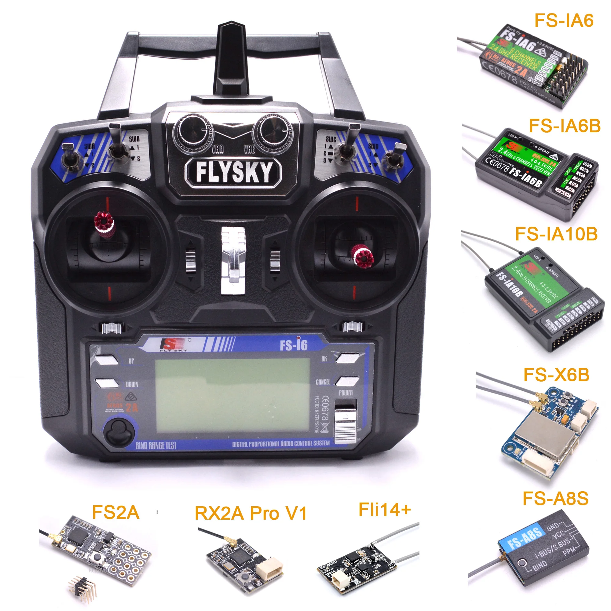 FLYSKY FS-i6 i6 2.4G 6CH AFHDS Transmitter With iA6B X6B A8S R6B iA10B RX2A Receiver Radio Controller for RC FPV Drone Airplane