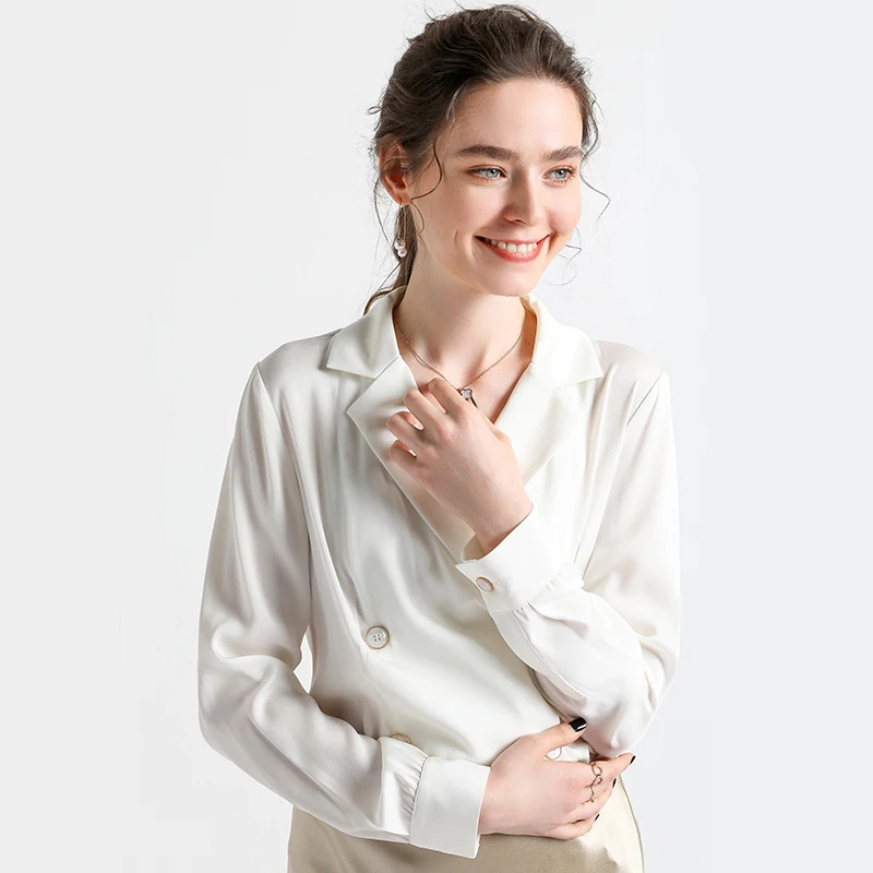 Blusa blanca de seda satinada para mujer, camisa de manga larga para oficina, Tops y blusas para primavera y otoño, 2020