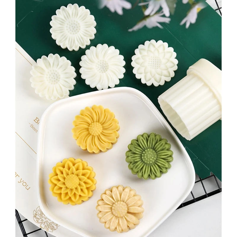 

DIY 3D Mooncake Mould Set Daisy Flowers Pattern Shape Moon Cake Mold Press Safe Cookie Molds for Mid-Autumn Festival Use