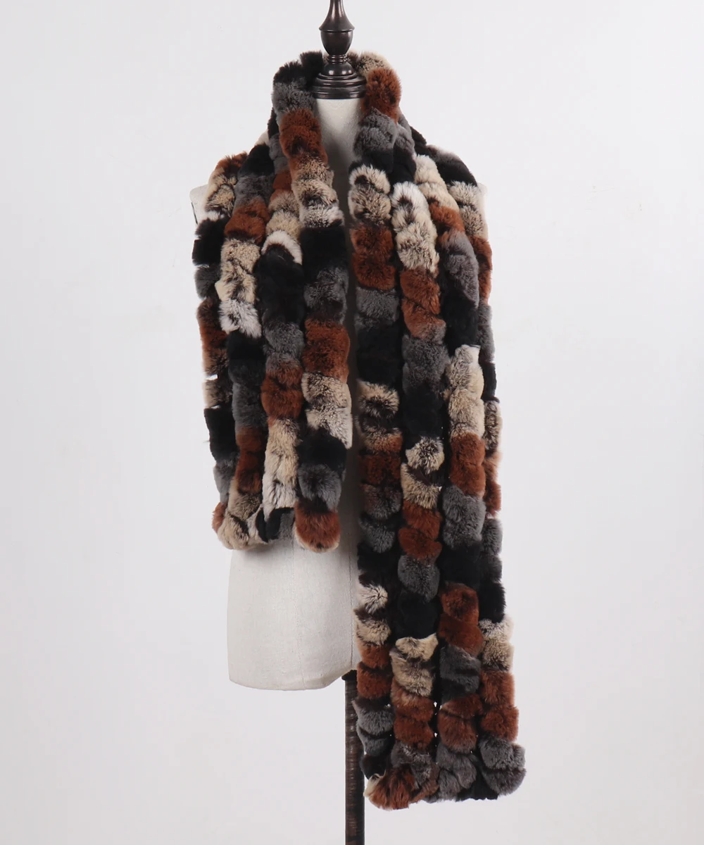 Neue Marke Gestrickter Modischer Damen Echt Rex Kaninchenfell Schal Frauen Winter Warmer Natürlicher Pelzschal Langer Stil Echter Pelz Halswärmer – Detail 17