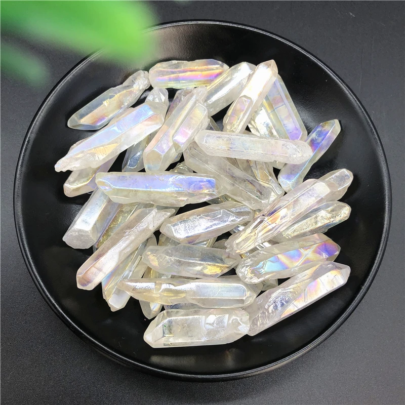 50g White Titanium Aura Lemurian Seed Quartz Crystal Stones Point Specimen Decoration Stones and Minerals