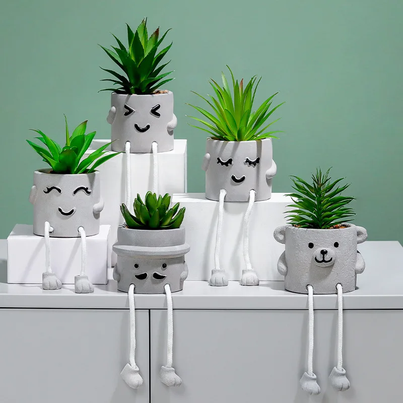 Nordic Hanging Feet Doll Plant Potted Animal  Desktop Cement Ornaments Indoor Courtyard Art Wall Desk Home Decor Flower Pot