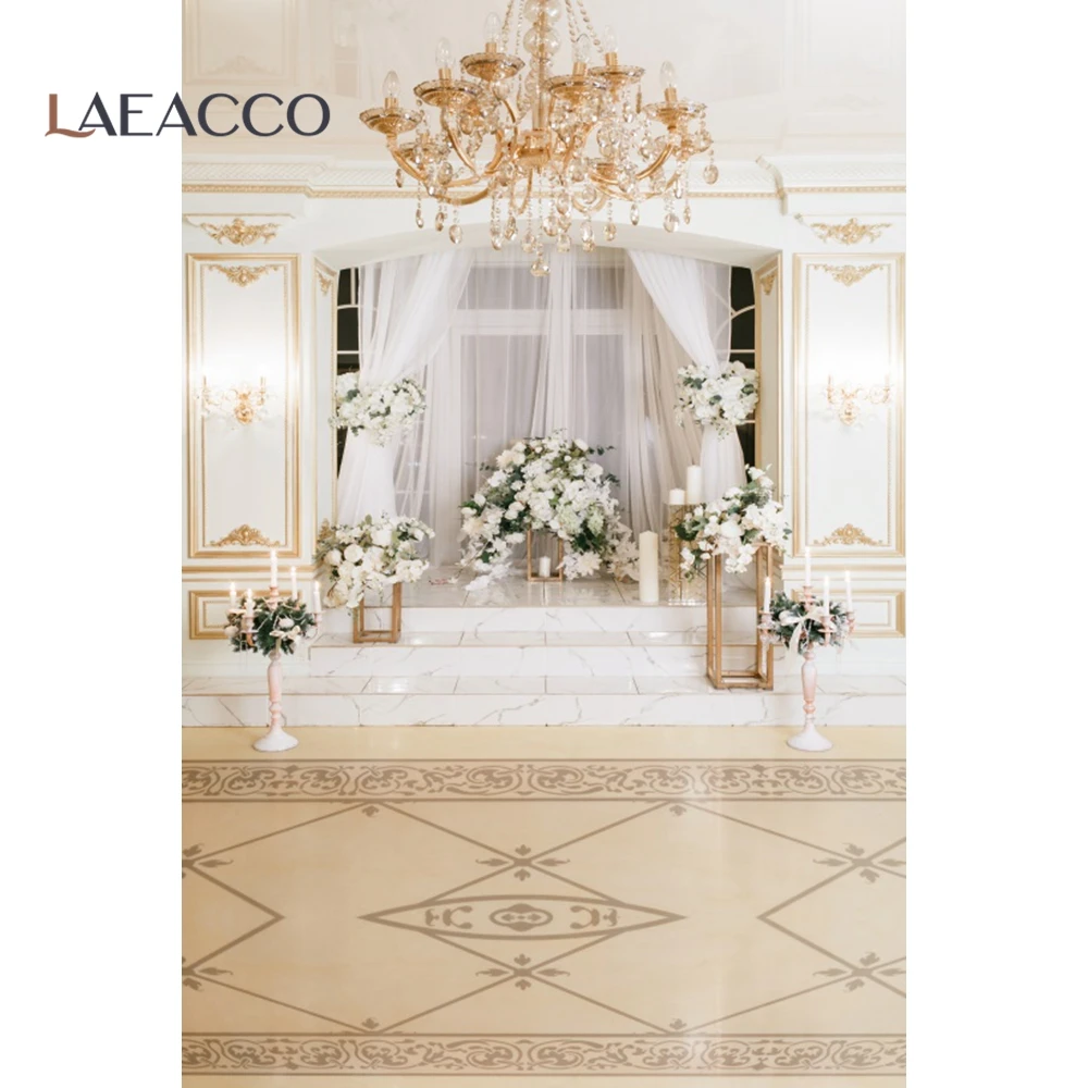 Laeacco French Window White Chic Wall Curtain Chandelier Sofa Leaves Portrait Photography Background Photo Backdrop Photo Studio