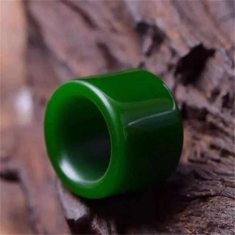 Hot selling / hand-carve Hetian Jade Jasper Spinach Green  ring fashion Jewelry Men Women Luck Gifts Amulet