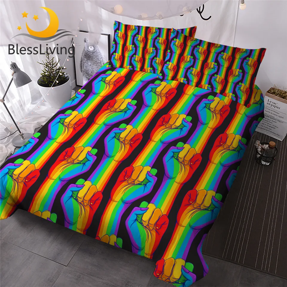 

BlessLiving Fist Duvet Cover Set Rainbow Color Bedding Set Striped Bedlinen Realistic Style Bed Cover Colorful Juego De Cama