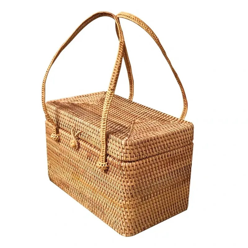 

Autumn rattan weaving storage box gift picnic basket Pu'er tea cake dustproof Multifunctional storage bin tea container caddy