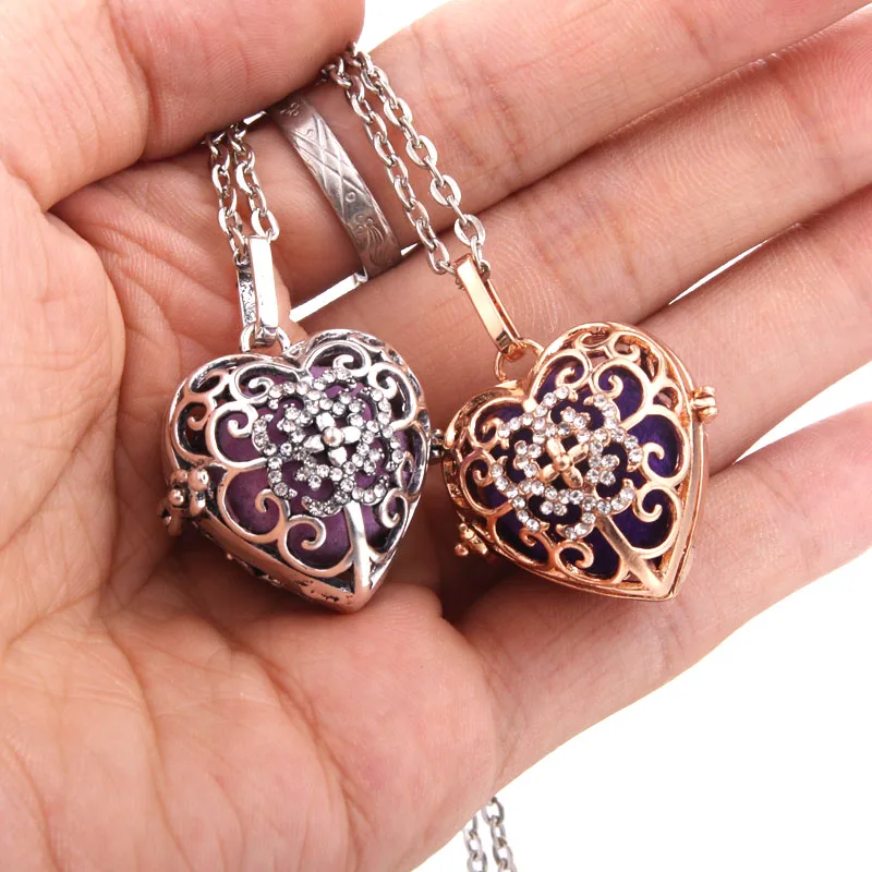 Classic Color Crystal Flowers Aromatherapy Necklace Women's Perfume Diffuser Locket Pendant Harmony Ball Necklace Luxury Jewelry