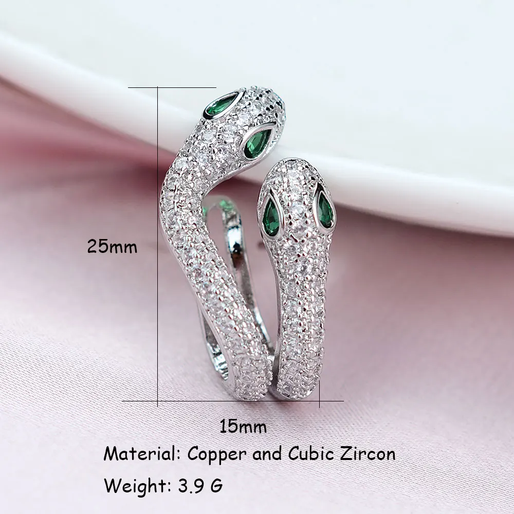 1Pcs New Two Headed Snake Studs Earrings For Women Vintage Rainbow Zircon Ear Bone Clip Punk Ear Cuffs Personality Jewelry Gifts