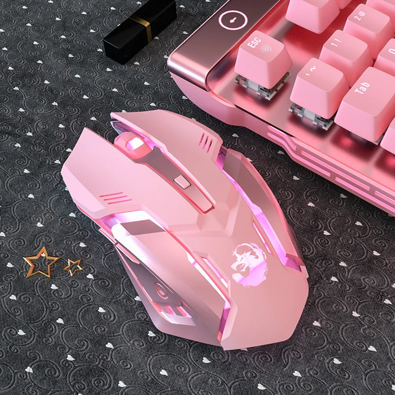 2.4G Bluetooth Wireless Pink Mouse Mute Rechargeable Computer Mause 7 Button 2400DPI Backlight Gaming Mice For PC Laptop Girl