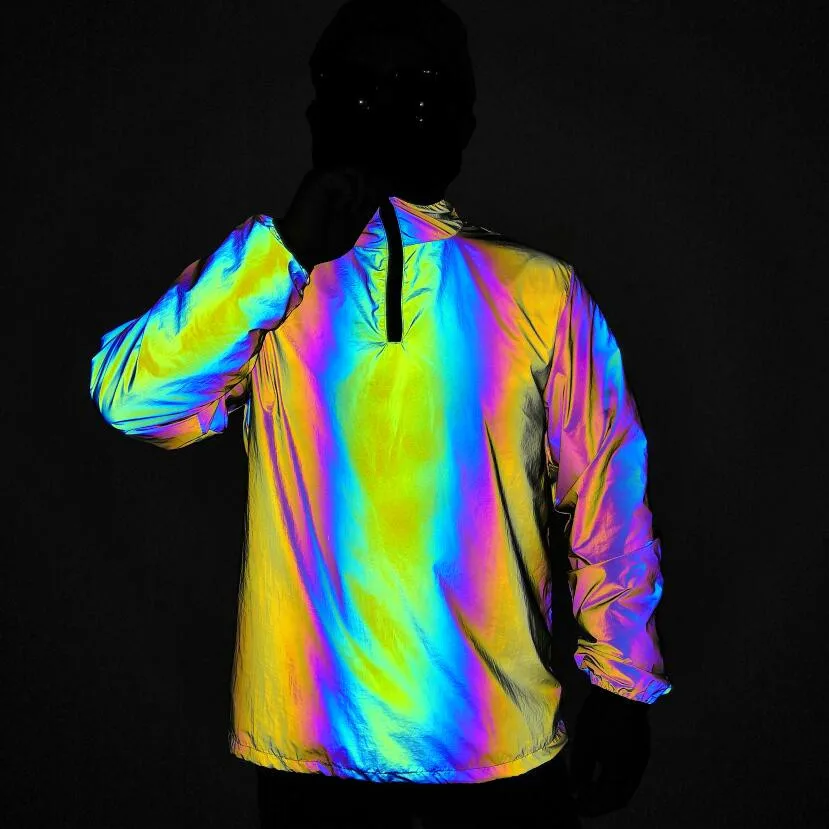 

Men Summer Colorful Rainbow Reflective Safety Bomber Jackets