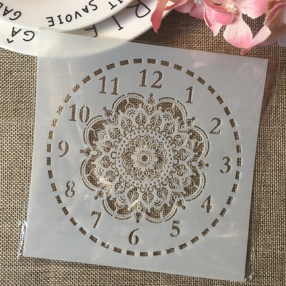 4Pcs 6*6inch Clock Rome Digit Dial DIY Layering Stencils Painting Scrapbook Coloring Embossing Album Decorative Card Template