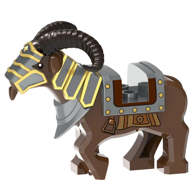 Ancient battlefiDwarf Boar Horned Sheep Mount Animal Armor Accessories Weapons Medieval Knight Figures Building Blocks Kids Toys