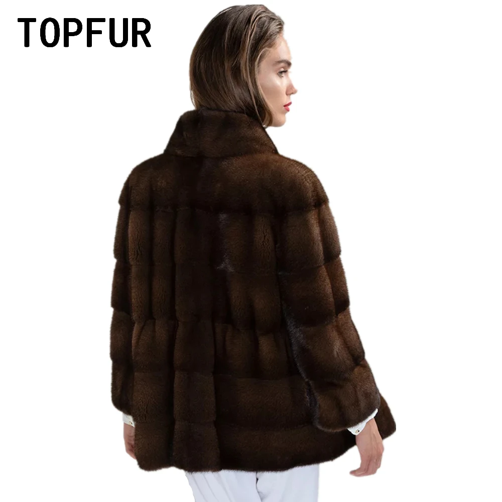 TOPFUR Winter Coat Women Spring Jackets Outwear Natural Mink Fur Coat Plus Size Genuine Leather Jacket Dark Coffee Real Fur Coat