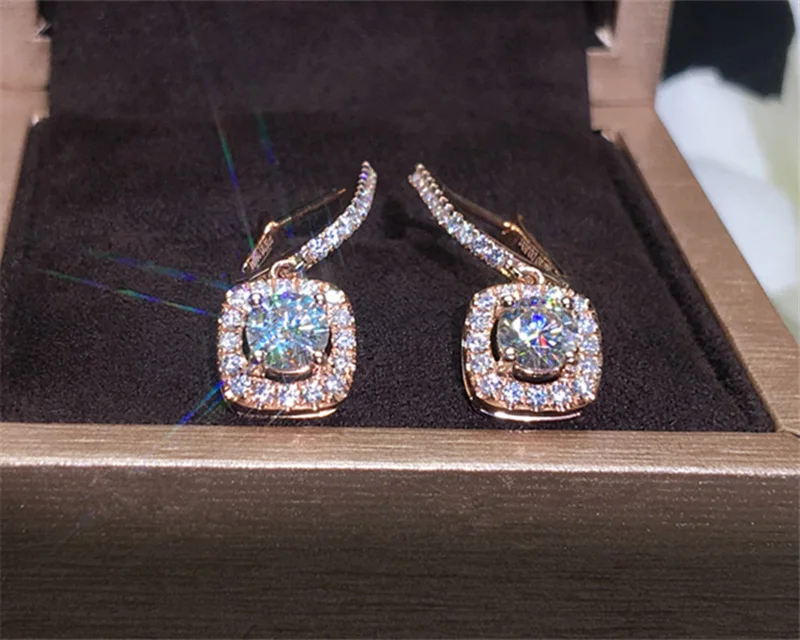 18K rose Gold earring A pair of earring 1CT D Color Moissanite Earrings For Women 002