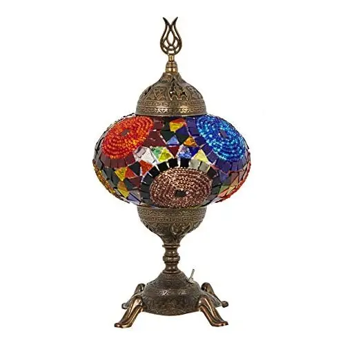 (15 Colors) Battery Operated Mosaic Table Lamp with Built-in LED Bulb, english Moroccan Handmade Mosaic Table Desk Bedside Mood