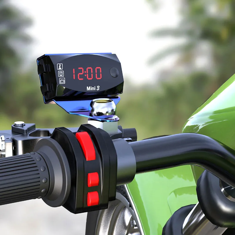 Mini 3 In 1 DC 12V LED Digital Display Voltmeter Voltmeter Clock Thermometer Indicator For Motorcycle Scooter IP67 Waterproof