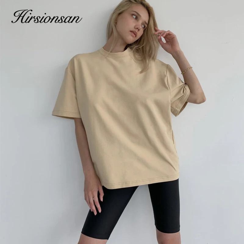 Hirsionsan 2023 Summer Cotton Sets Women Loose Two Pieces Short Sleeve T Shirts and Tight Shorts Solid Outfits Tracksuit