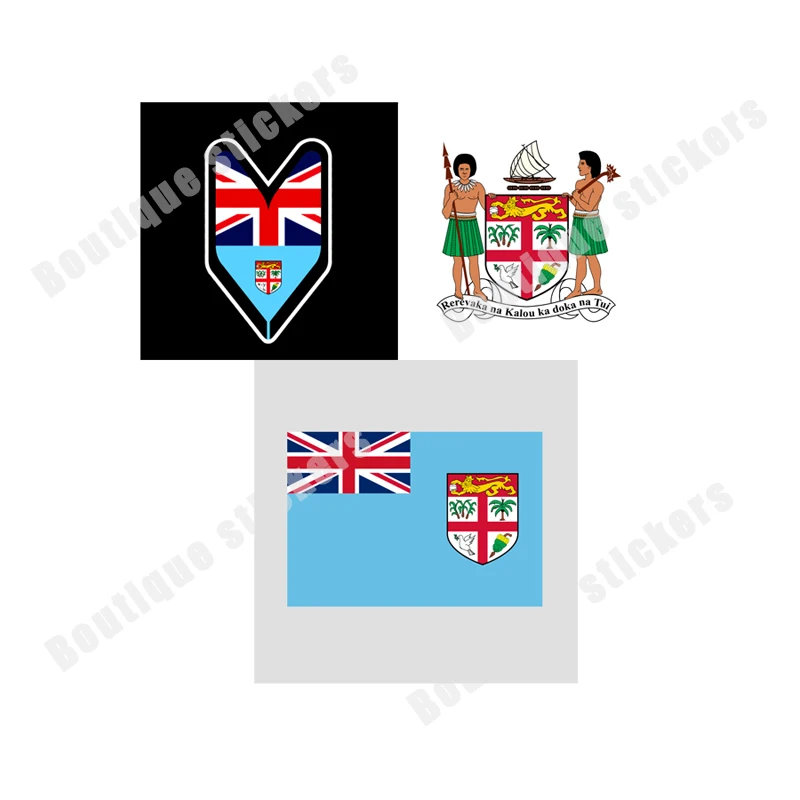 Fiji Flag National Emblem Driver Badge Sticker Waterproof Sunscreen Cover Scratch Place Rear Windshield Body Car Window Helmet