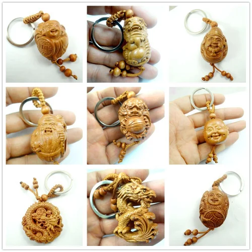 wholesale natural Mahogany Three-dimensional Engraving Key Chain charm Lifelike Key Ring 1pcs A48