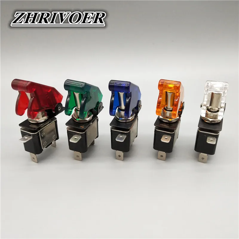 Auto Car Boat Truck Illuminated Led Toggle Switch With Safety Aircraft Flip Up Cover Guard Red Blue Green Yellow White 12V20A