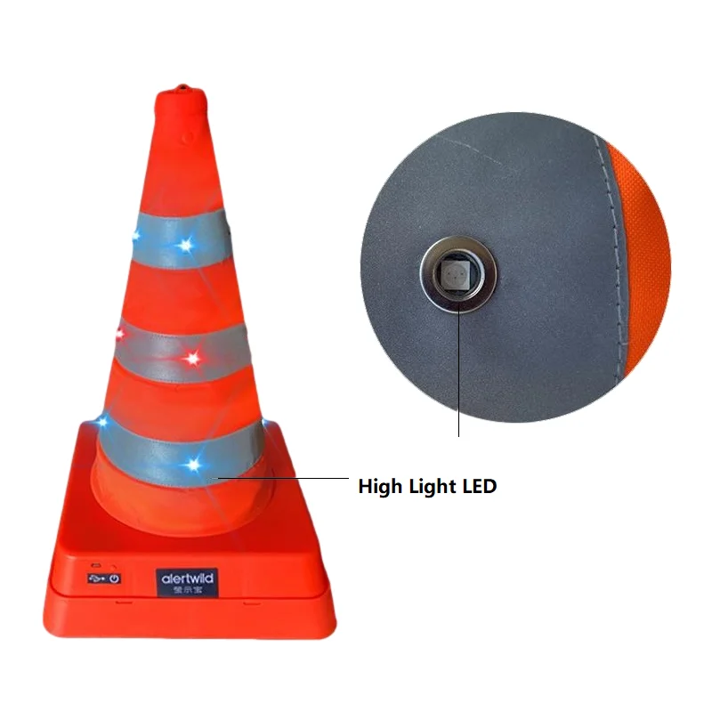 70CM Flashing Warning LED Safety Road Cone Foldable Roadblock Rechargeable Telescopic Ice Cream Shape Reflective Traffic Cone