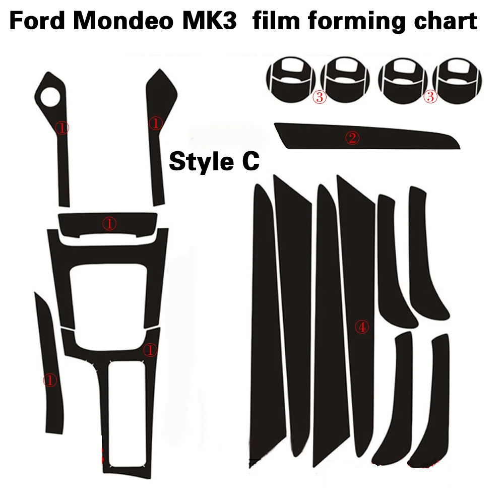 For Ford Mondeo MK3/4 2007-2013 Interior Central Control Panel Door Handle Carbon Fiber Stickers Decals Car styling Accessorie