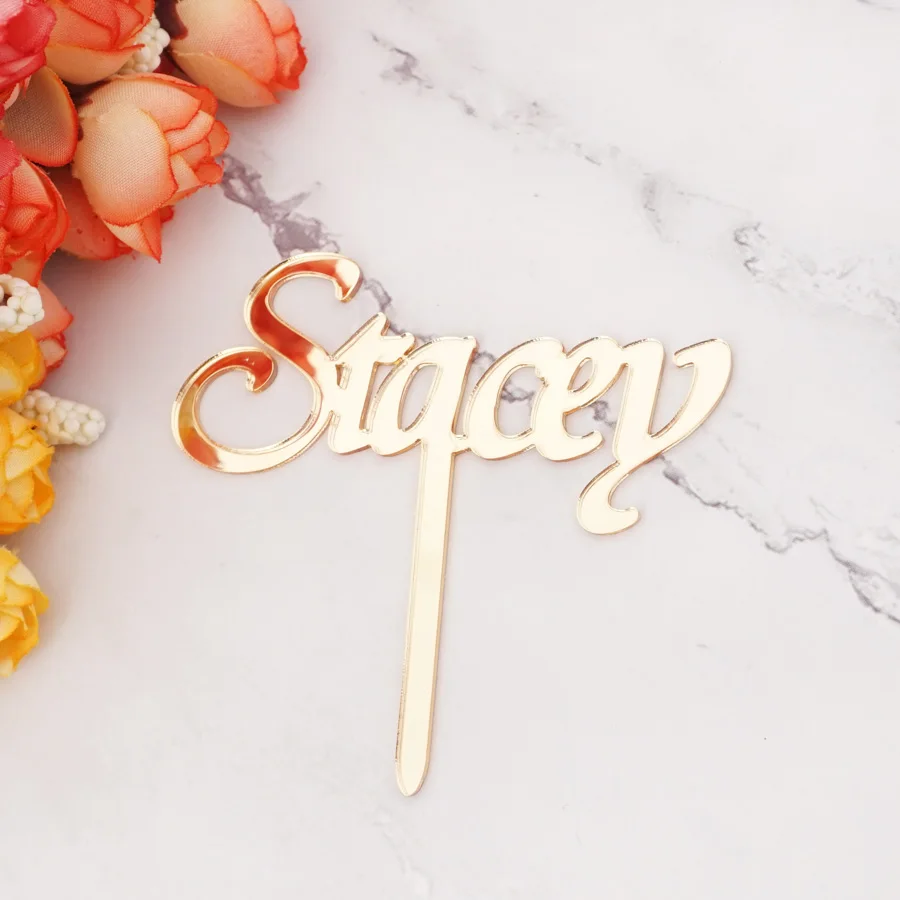 One Piece 8cm height Personalized Custom Name Desk Top Ornament Acrylic Mirror Baby Shower Cake Topper Party Favors Guest Gift