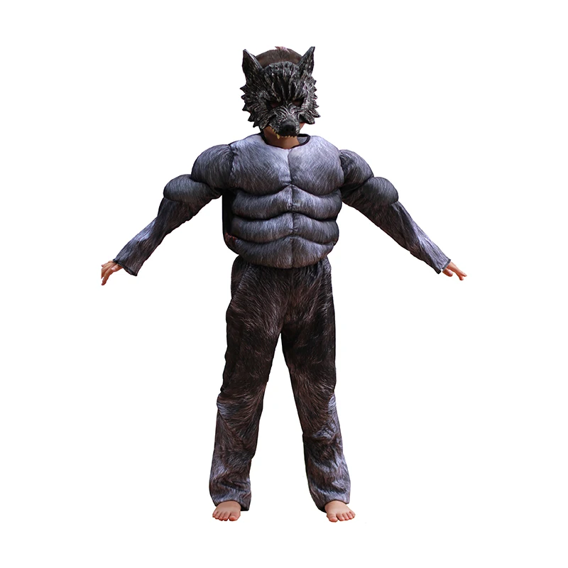 Kids Halloween Cosplay Costumes Wolf Suits Children School Performance Clothing Props Muscle Werewolf black Kids Gifts