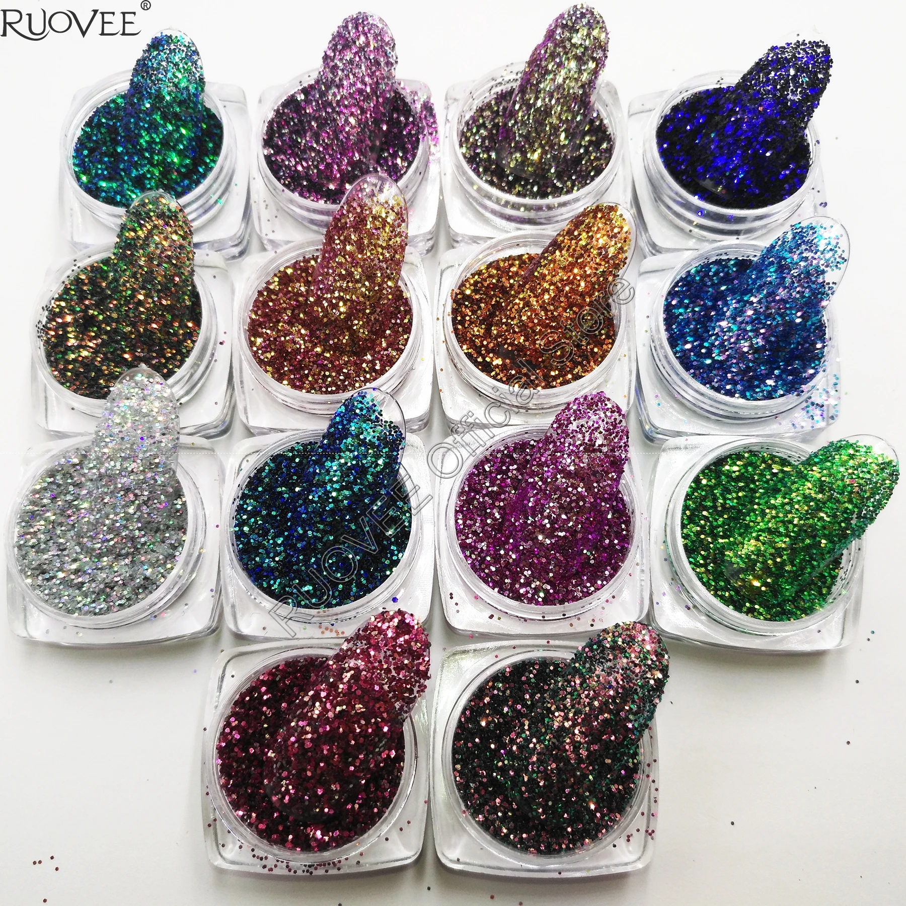 14COLOR Shifting Chameleon Glitter Mix Metallic Hexagon Shape for Craft Nail Art Decoration Makeup Facepaint DIY Accessories Jar