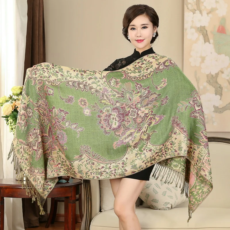 Luxury Brand for Woman Print Scarf Chinese Ethnic Style Flower Pattern Tassel Winter Warm And Soft Long Blanket Scarf Shawl