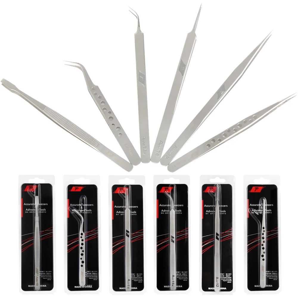 Electronics Industrial Tweezers Anti-static Curved Straight Long Stainless Steel Tweezers kit Special tip Maintenance Hand Tools
