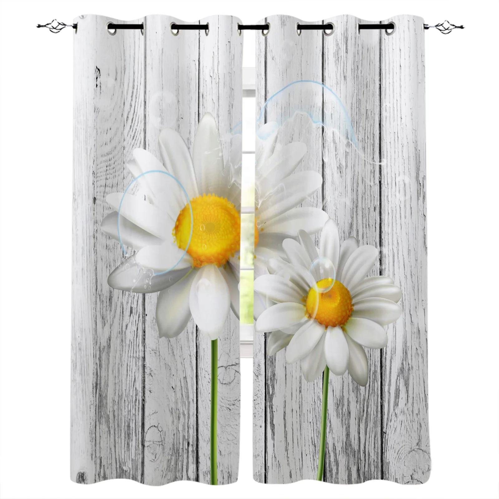 Daisy Waterdrop Wood Grain Curtains For Bedroom Living Room Modern Kitchen Windows Curtain Home Decoration Drapes