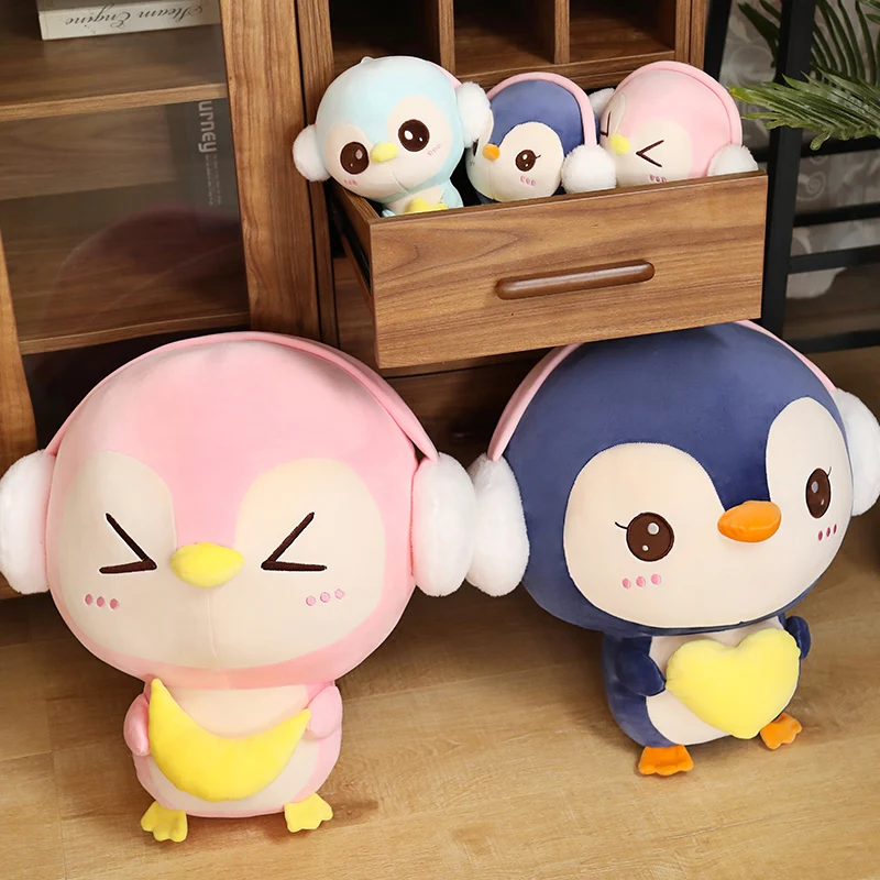 20/38/55CM Lovely Plush Toys Stuffed Animal Kawai Penguin With Headset Dolls Pillow Christmas Gift